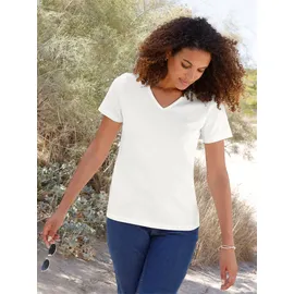 Casual Looks Kurzarmshirt CASUAL LOOKS "2er-Pack Shirts", Damen, Gr. 44, ecru, ecru, 100% Baumwolle, unifarben, V-Ausschnitt, Shirts