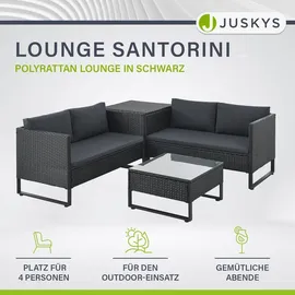 Juskys Polyrattan Lounge Santorini - Outdoor Sitzecke mit Beistelltisch & Auflagenbox - Schwarz