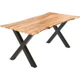 Esstisch Akazie naturfarben 140 x 80 cm X-Gestell schwarz YVONNE - Beige