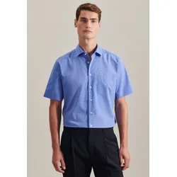 Businesshemd SEIDENSTICKER "Regular", Herren, Gr. 5XL (52), normale Ärmellängen, blau (mittelblau), 100% Baumwolle, unifarben, regular fit, Kurzarm gerader Abschluss, Hemden, Regular Kurzarm Kentkragen Uni
