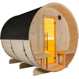 sentiotec Kuusi 240 Canopy Fasssauna aus Fichte Gartensauna mit Dacheindeckung Ø 220 x 240 cm