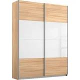 Rauch Quadra Bestseller Schlafzimmerschrank in vielen Breiten«, Kleiderschrank Garderobenschrank Schrank mit Glaselementen (Premium-Ausstattung, Korpus:Eiche, Glas:Weiß, Breite: 136cm/Höhe: 230cm)