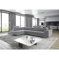 thematys Ecksofa ASTON LONG 355 x 204cm mit Schlaffunktion & Bettkasten – L-Sofa, mit 4 verstellbaren Kopfstützen, Cord (Poso) oder Samt (Monolith), - XXL Wohnlandschaft im modernen Design grau