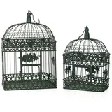 Moritz Hängedekoration Deko-Vogelkäfige 2er Set aus Metall altgrün Vintage, Hänge Dekoration für Blumen Kerzen Metall Landhaus Vintage Windlicht