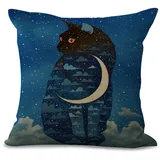 Kissenbezug 80x80 Mond Blauer Stern Kopfkissenbezug 80x80 Sanft Baumwolle Leinen sofakissen mit Reißverschluss Dauerhaft Kissenbezüge 80x80 Knitterfreie Starke Atmungsaktivität Couchkissen 1 Pcs