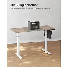 Songmics elektrisch höhenverstellbarer Schreibtisch greige rechteckig, C-Fuß-Gestell weiß 140,0 x 60,0 cm