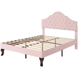 XDOVET Polsterbett mit Lattenrost und Kopfteil, Polsterbett mit höhenverstellbares Kopfteil, Holzlattenunterstützung,140*200cm - Rosa