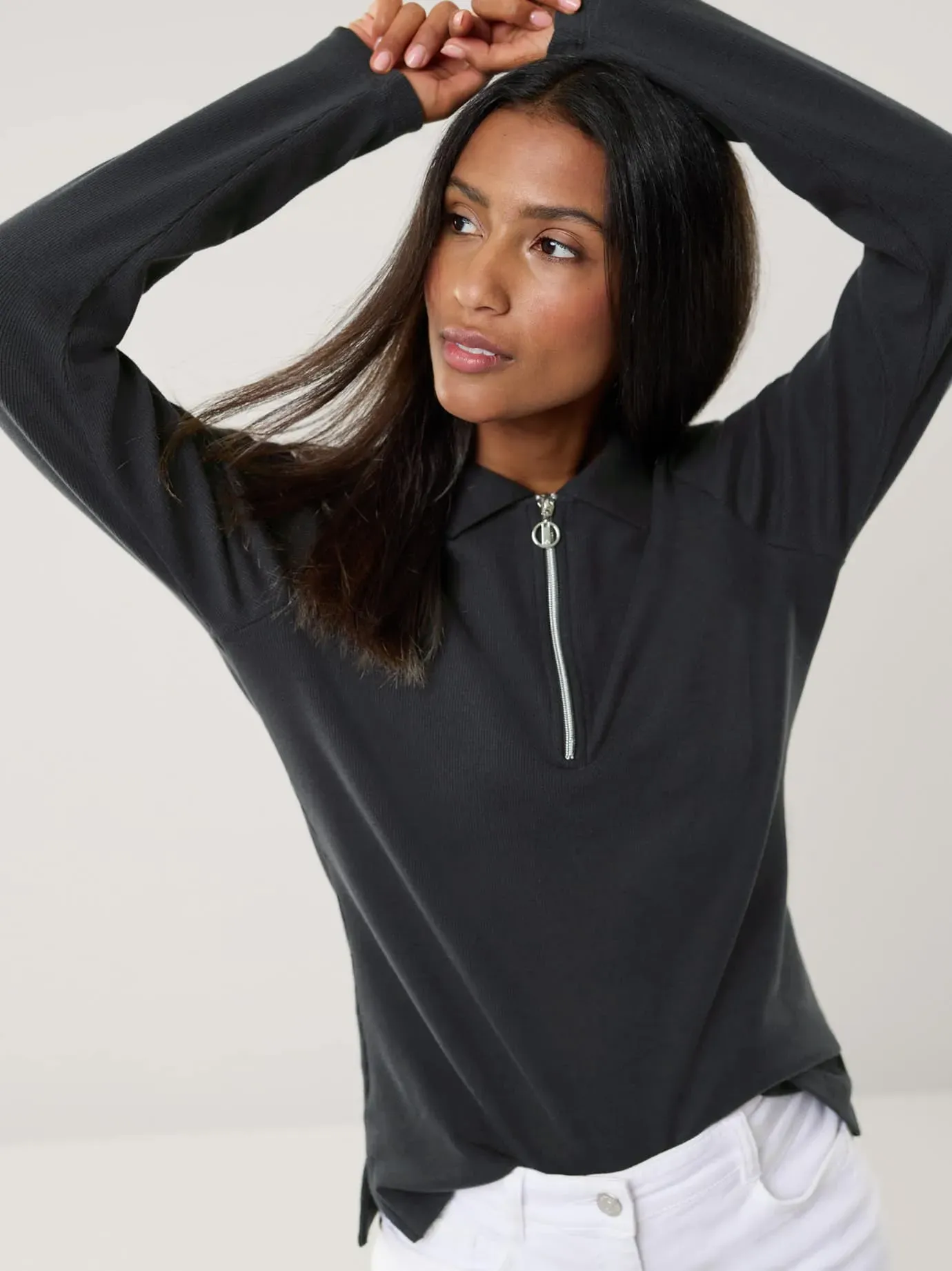 Walbusch Damen Rippenpolo Zip&Go Schwarz