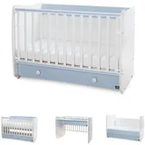 Lorelli Babybett Dream 70 x 140 cm umbaubar Kinderbett Schaukelbett Schreibtisch weiß blau