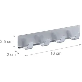 Relaxdays Hakenleiste selbstklebend 3er Set Silber