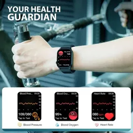 souyie Smartwatch Herren Damen mit Telefonfunktion, 2.04” AMOLED Display, IP68 Wasserdicht Sportuhr, mit Blutdruck, Herzfrequenz, SpO2, Android iOS - Schwarz
