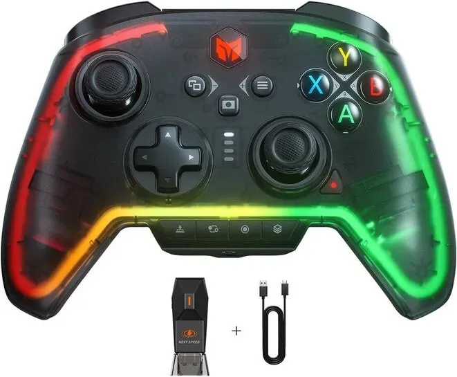 BIGBIG Rainbow 2 Pro kabelgebundener PC-Gaming-Controller, BIGBIG Nintendo Switch Pro-Controller für Tears of the Kingdom, 6-achsiges Gyro, Ein-Tasten-Wake-up, Makro, Turbo, Dual-Vibration, Custom-Buttons, RGB-Beleuchtung für PC/Switch Lite/PS4