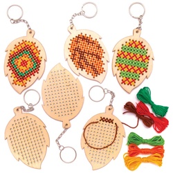 Schlüsselanhänger-Bastelsets "Blatt" aus Holz mit Kreuzstich  (pro Set 5) Flecht und Weben Bastelsets