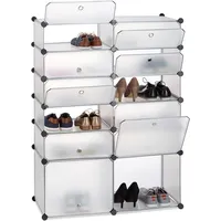 Relaxdays Relaxdays, transparent Schuhregal Kunststoff, Regalsystem 12 Fächer, XXL