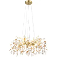 GLOBO Pendellampe Hängeleuchte Kronleuchter Luster Esstischleuchte Glas Blätter Kristalle, Metall, 8x G9 Fassungen, DxH 61x120 cm