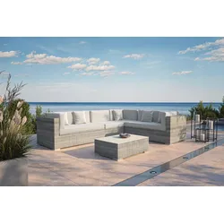 OUTFLEXX Gartenlounge für 6 Personen, desert-beige, Alu/Polyrattan, modular verstellbar, mit Kissenboxfunktion
