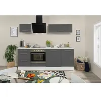 Respekta Premium Küchenzeile RP220WGCBO  (Breite: 220 cm, Grau, Mit Elektrogeräten)
