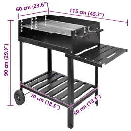 vidaXL BBQ Grill Säulengrill Standgrill Kohlegrill Barbeque mit 2 Rädern