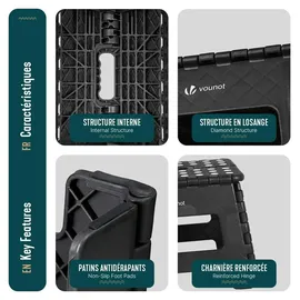 VOUNOT VOUNOT® Klapphocker Faltbar Rutschfester Tritthocker mit Tragegriff 32 x 25 x 22 cm Schwarz