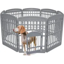 Iris Ohyama Welpenauslauf mit 8 Paneelen und abschließbarer Tür, H90cm, Grau, Katzengehege, Hundebox, Für Outdoor, Indoor, Welpenlaufstall, Hundezaun, Welpenzaun, Laufstall Hund, Ci-908