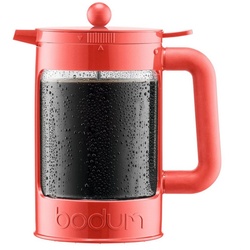 Bodum French Press Kanne Bean, Eiskaffeepresse, 1,5 Liter, Handpresse, mit zusätzlichen Verschluss rot