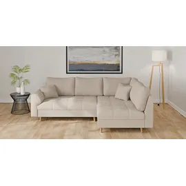 Home Affaire Ecksofa HOME AFFAIRE "CHARRE L-Form mit Ottomane, Maße B/T/H: 231/161/81 cm", beige, B:231cm H:81cm T:161cm, 92% Polyester, 8% Nylon, Sofas, Ecksofa, feine Steppung, lose Rücken- und Zierkissen, auch in Cord und Bouclé