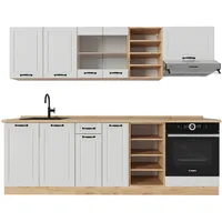 Vicco Küchenzeile R-Line 240 cm Weiß Landhaus/Goldkraft Eiche