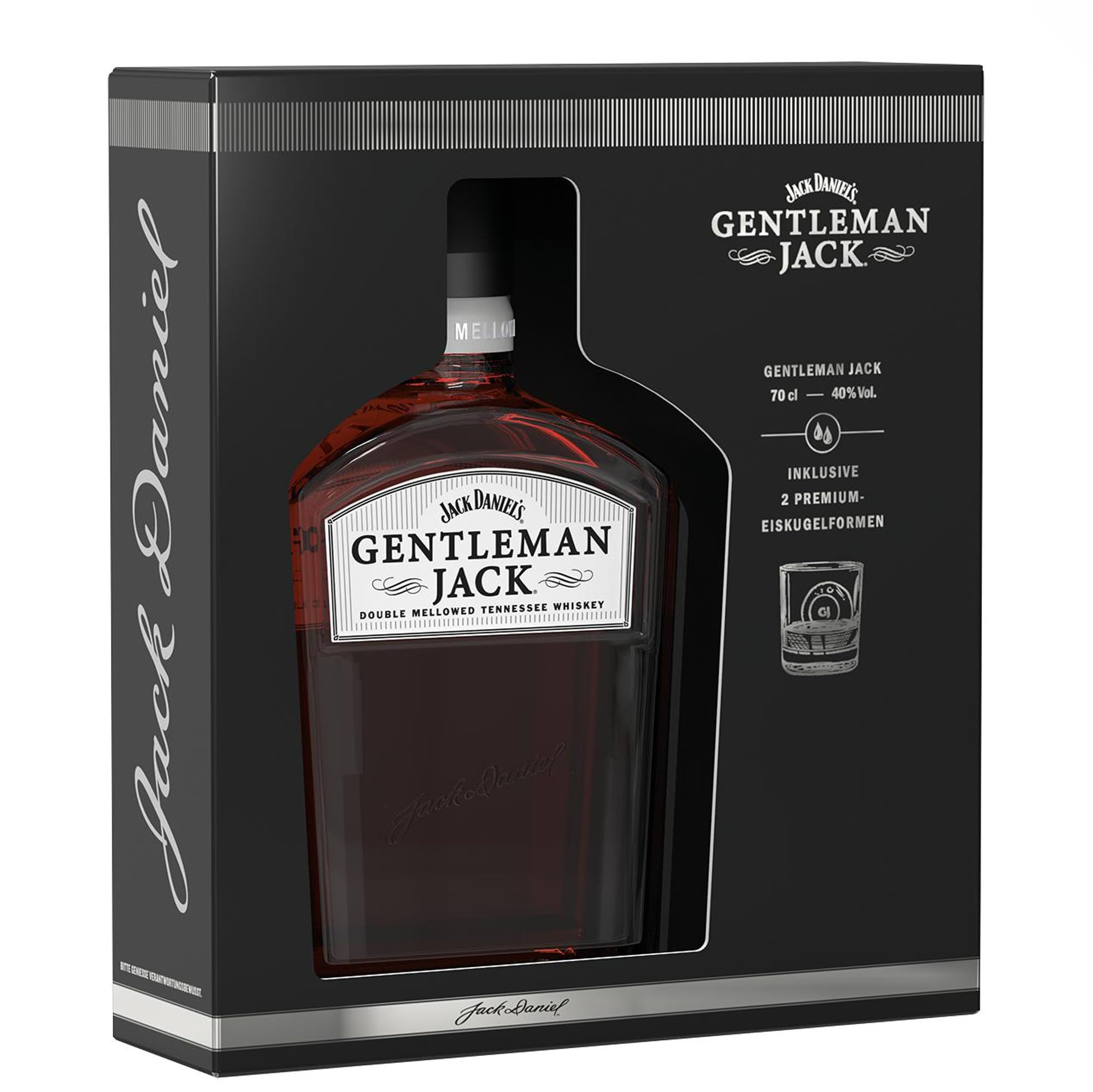 Jack Daniel's Gentleman - Tennessee Whiskey -‎ Hochwertiges Geschenkset mit Eiskugelformen - Ein Mix aus Karamell, Minze und dunklen, reifen Äpfeln -0.7L/40% Vol.