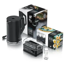 Arendo Frühstücks-Set Edelstahl Wasserkocher 1,5 l Schwarz