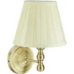Relaxdays Wandlampe, Stoff-Schirm, antikes Design, E14-Fassung, Wandleuchte, HBT: 30x20x23,5 cm, elfenbeinweiß/messing