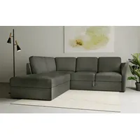 Ecksofa HOME AFFAIRE "Lavars, L-Form, Schlafsofa" Sofas Gr. B/H/T: 241cm x 90cm x 226cm, Webstoff, Ottomane links, grün (khaki) mit Bettfunktion und Stauraum, in zwei verschiedenen Bezugsqualitäten