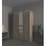 Priess Kleiderschrank PRIESS "Schrank Garderobe Wäscheschrank Barcelona in 5 Breiten", braun (struktureichefarben hell), B:140cm H:193cm T:54cm, Holzwerkstoff, Schränke, Kleiderschrank, viel Stauraum, geräumige Schubkästen, mit Spiegel, MADE IN GERMANY