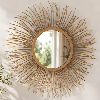 Metall Wand Spiegel "Sonne" gold, rund, Ø 50 cm, Wohnzimmer Flur Bad Deko