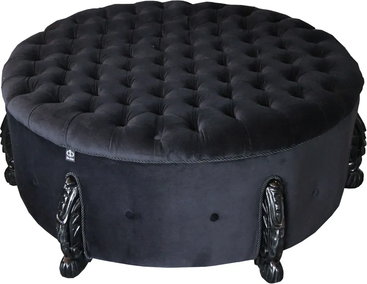 Casa Padrino riesiger Barock Rundhocker in Schwarz/Schwarz Durchmesser 107 cm - Luxus Hotel Möbel - Limited Edition