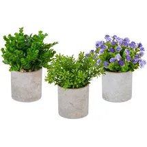 Relaxdays Kunstpflanzen 3er Set, verschiedene künstliche Pflanzen im Topf, lebensechte Plastikpflanzen, grün/lila/grau