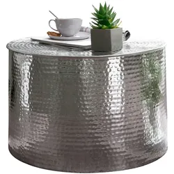 Kadima Design Orient Couchtisch `Enns`: Hammerschlag-Aluminium, 61 cm Durchmesser. Silber, 61x61x40 cm