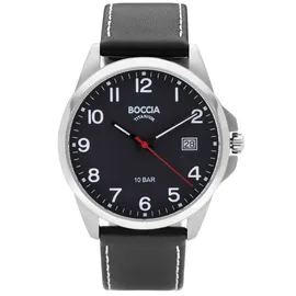 Boccia Titanium Boccia 3671-02 Herrenuhr Titan mit Lederband Schwarz