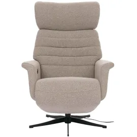 MCA Furniture MCA Relaxsessel HWC-N56, Fernsehsessel Liegesessel Fußstütze drehbar Bouclé Stoff Holz ~ Stoff braun, Holz grau