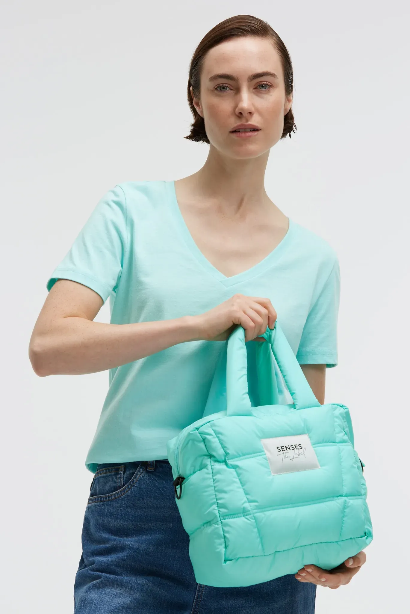 Schultertasche SENSES.THE LABEL, Damen, Gr. B/H/T: 26cm x 20cm x 14cm, crystal aqua, Polyester, unifarben, Taschen Schultertasche