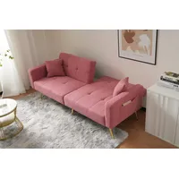 Ulife Schlafsofa mit Winkel, goldenen Beinen, Kissen und seitlichen Taschen, 1 Teile, 175*64*72cm rosa