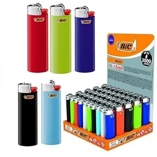 BIC J26 Maxi Lighter Mixed Colours and Stand - Refillable, Lightweight and Reliable (Gemischt, 5)
