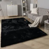 Paco Home Hochflor-Teppich »Rabbit Deluxe 860«, rechteckig, 39 mm Höhe, Kunstfell, Uni-Farben, sehr weicher Flor, Wohnzimmer, Schlafzimmer schwarz