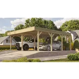 Weka Doppelcarport 6,44 x 6,66 m braun mit Dachbegrünung
