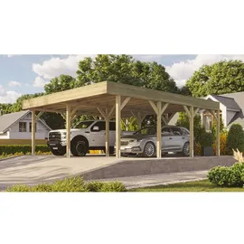 Weka Doppelcarport 6,44 x 6,66 m braun mit Dachbegrünung