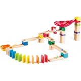 Zweispurige Murmelbahn mit Domino - Doppelspur Kugelbahn Set aus Holz mit Murmel