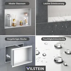 VILSTEIN | Duschnische 30x90 cm | Unterputz | Wandnische Weiß | Randloses Duschregal - Weiß