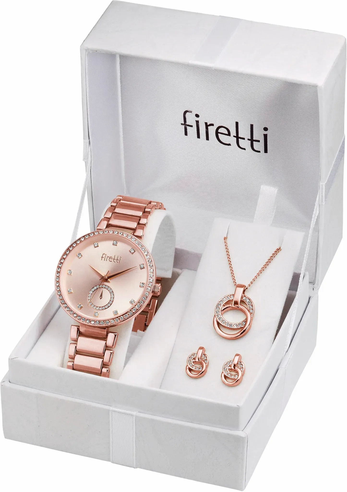 Quarzuhr FIRETTI, rosa (roségoldfarben), Armbanduhren, Damen, Armbanduhr, Damenuhr, Glassteine, ideal auch als Geschenk