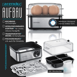 Arendo Frühstücks-Set in silber - Wasserkocher / Toaster / Eierkocher