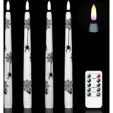 Eldnacele Halloween Dekoration Flammenlose Stabkerzen mit Fernbedienung und Timer, Batteriebetriebene LED-Halloween-Kerzen Flackernd mit Spinnennetzmuster für Halloween-Deko (4er-Pack)