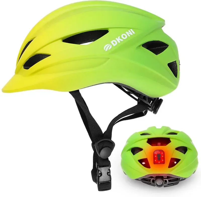 DKONI HS-086 Erwachsenen-Fahrradhelm mit Licht Gelb-Grün L 58-61 cm